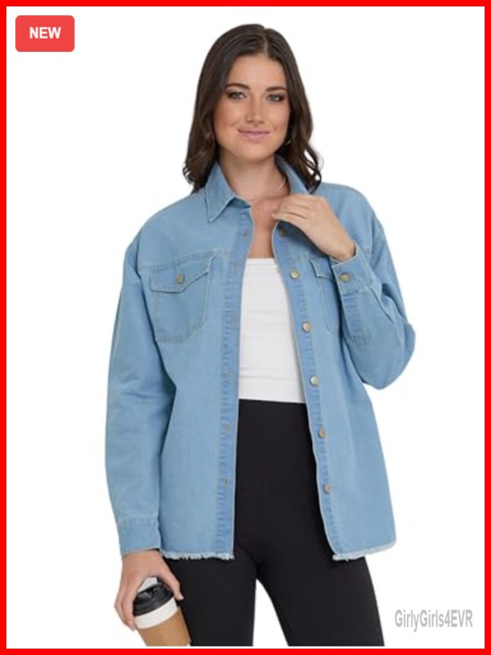 Oversized Button Down Denim Shirt Long Sleeve Women's Shacket Button Down